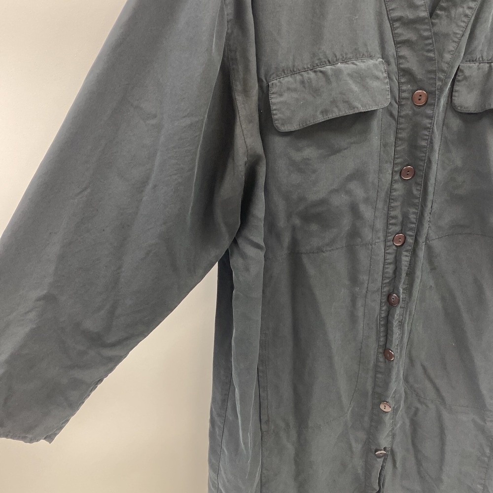 Vintage Black Silk Shift Midi Dress Liz Roberts 10 Button Front Pockets basic - Picture 6 of 14